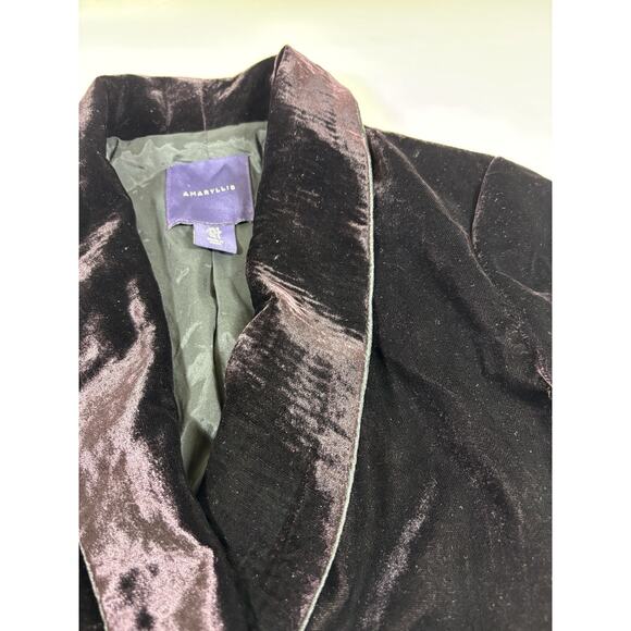 Amaryllis Anthropologie Spencer Velvet Smoking Jacket Blazer Dark Purple Small - Picture 11 of 12